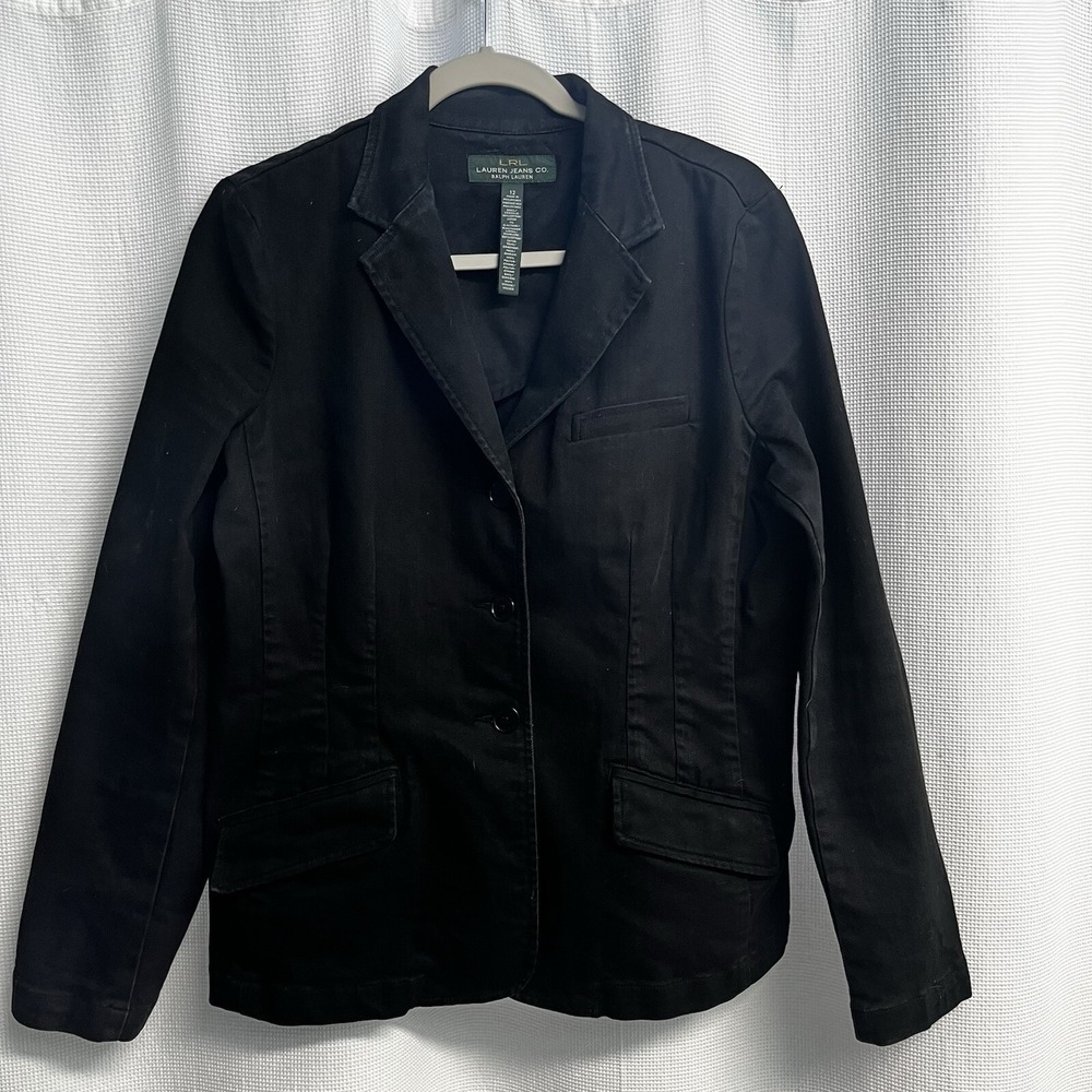 Lauren‎ Jeans Co. Women's Black Denim Blazer Jacket 90's Size 12 Classic